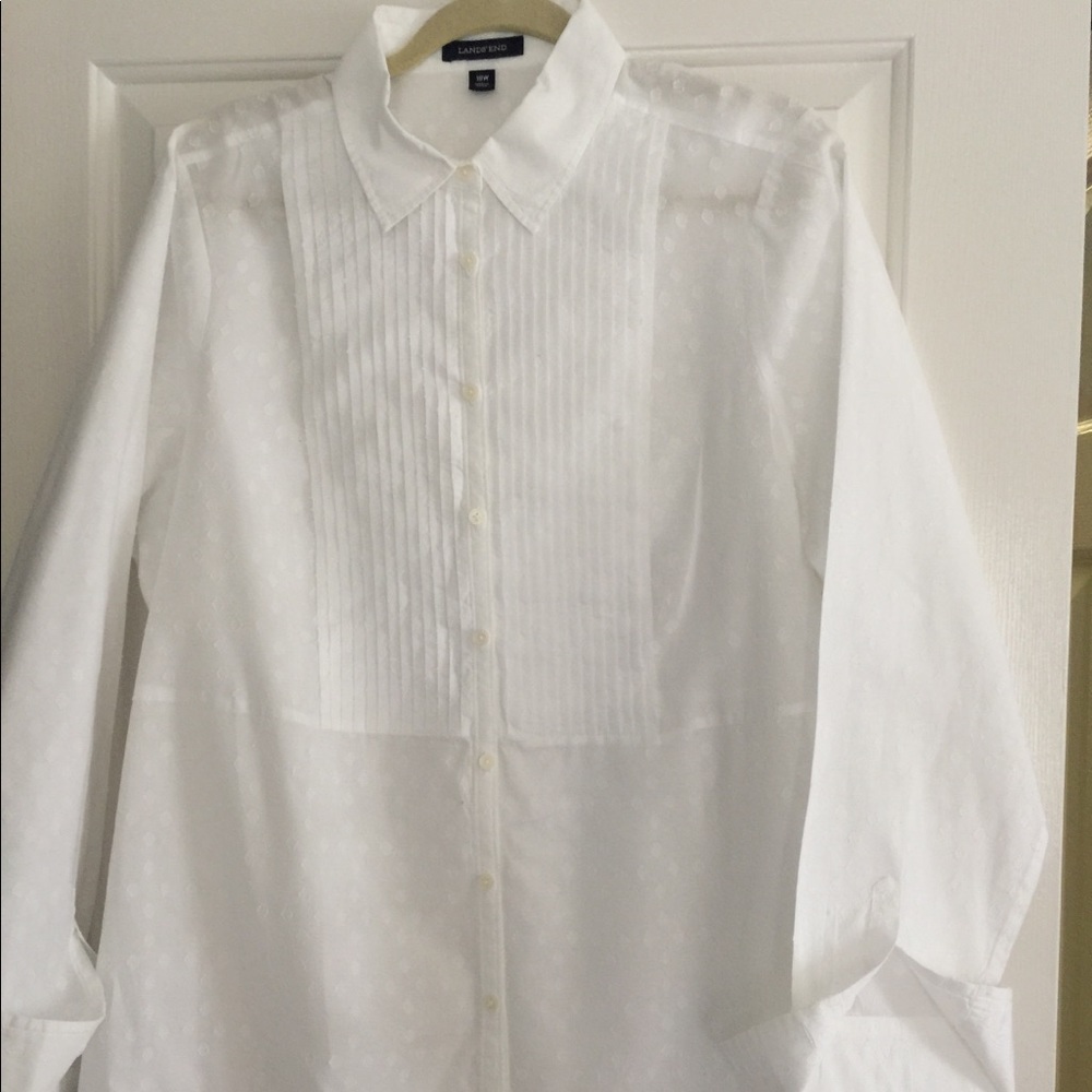 Lands End 18w Tuxedo Style White Cotton Tunic